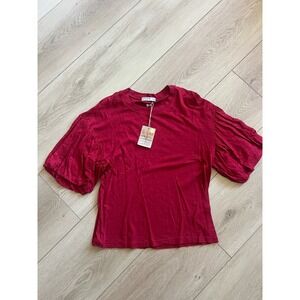 Stateside Puff Sleeve Tee T Shirt Top XS Extra‎ Small Red Casual